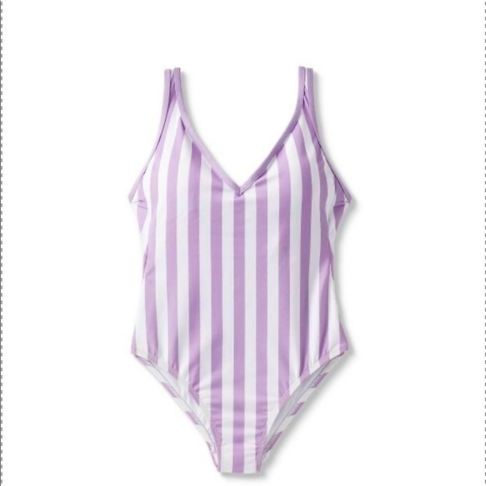 New Kona Sol 14W Lavender Purple Striped Retro Swimsuit- One Piece NWT